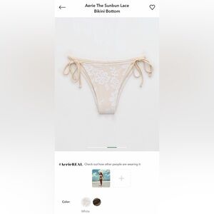 🏷️NEW AERIE 🤍swim Sheer Lace Floral Tie-Side Bikini Bottoms in Cream with tags